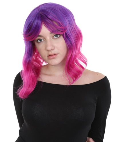 女性用ショルダーレングス 熱耐性ウェービーボブウィッグ パープル H-5198 コスプレウィッグ プレミアム通気性キャップレスキャップ