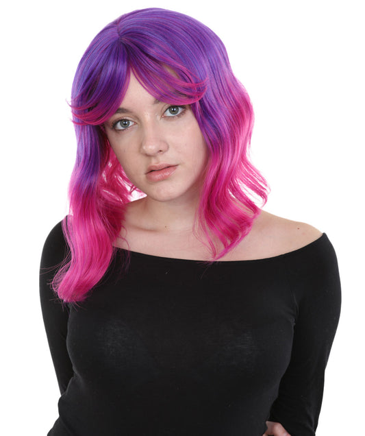 女性用ショルダーレングス 熱耐性ウェービーボブウィッグ パープル H-5198 コスプレウィッグ プレミアム通気性キャップレスキャップ