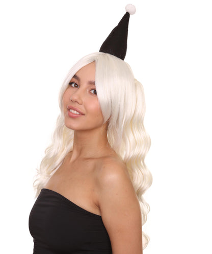 クラウンガール ２つのポニーテール ホワイトウィッグ 小さな帽子付き H-3827 キャラクターコスプレハロウィンウィッグ プレミアム 通気性の良い キャップレスキャップ
