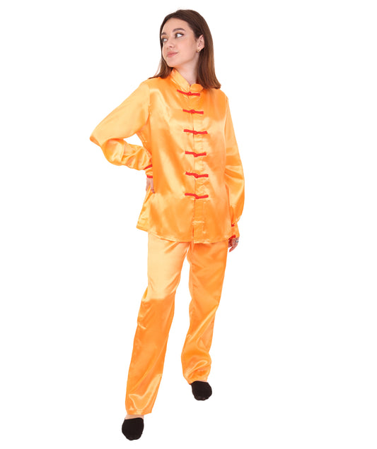 大人用ウィメンズ JCO-270_10 中国の伝統的なカンフー オレンジサテン 制服 コスプレ衣装