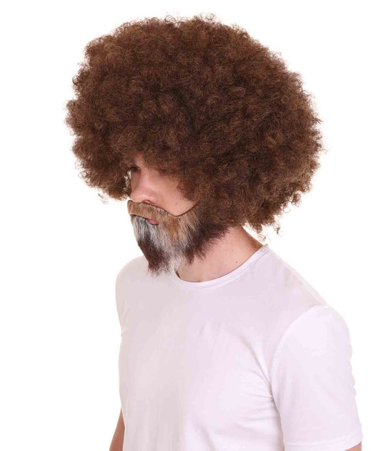ハロウィンパーティ プレミアム男性用 H-4270 ボブ・ロス アフロウィッグ 顔ひげセット付き