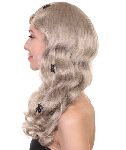 プレミアムハロウィンパーティー H-5373 女性用 ショルダーレングス ウィッチーズスパイダーウェブウィッグ グレー