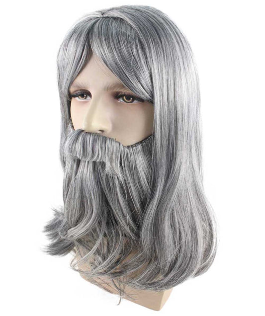 ハロウィンパーティー プレミアム 男性用 H-2197 グレー ウィッグ＆ひげセット