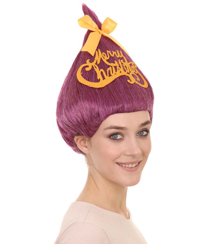 パープルクリスマスツリーレディースウィッグ H-3528 メリークリスマスウィッグ プレミアム通気性のあるキャップレスキャップ