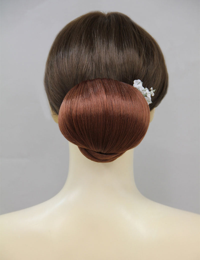 女性 W-8419 のクリーンでナチュラルなラップシニョンバンズヘアスタイル ミディアムオーバン 合成繊維