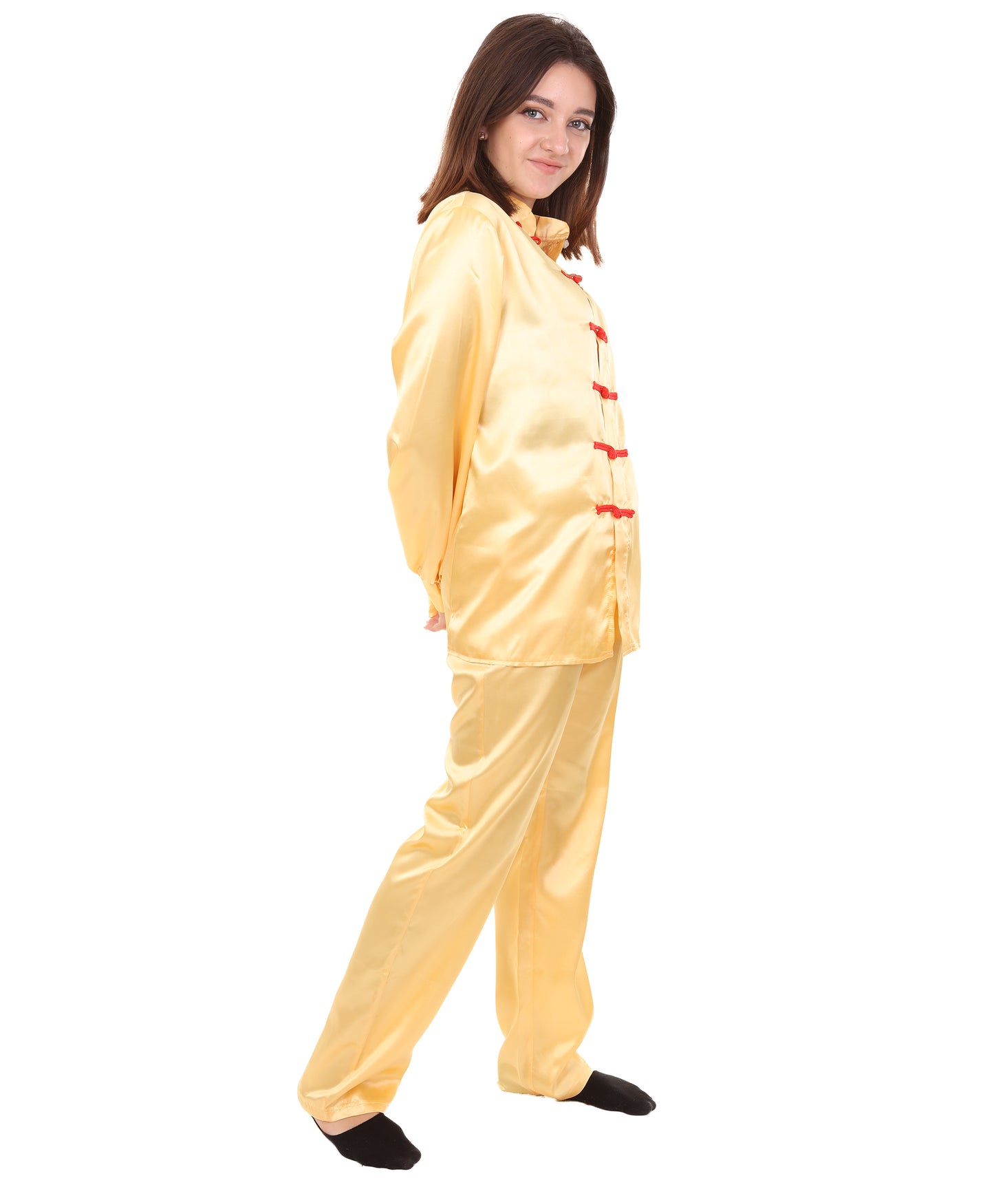 大人用ウィメンズ JCO-270_4 中国の伝統的なカンフー ライトゴールドサテン 制服 コスプレ衣装