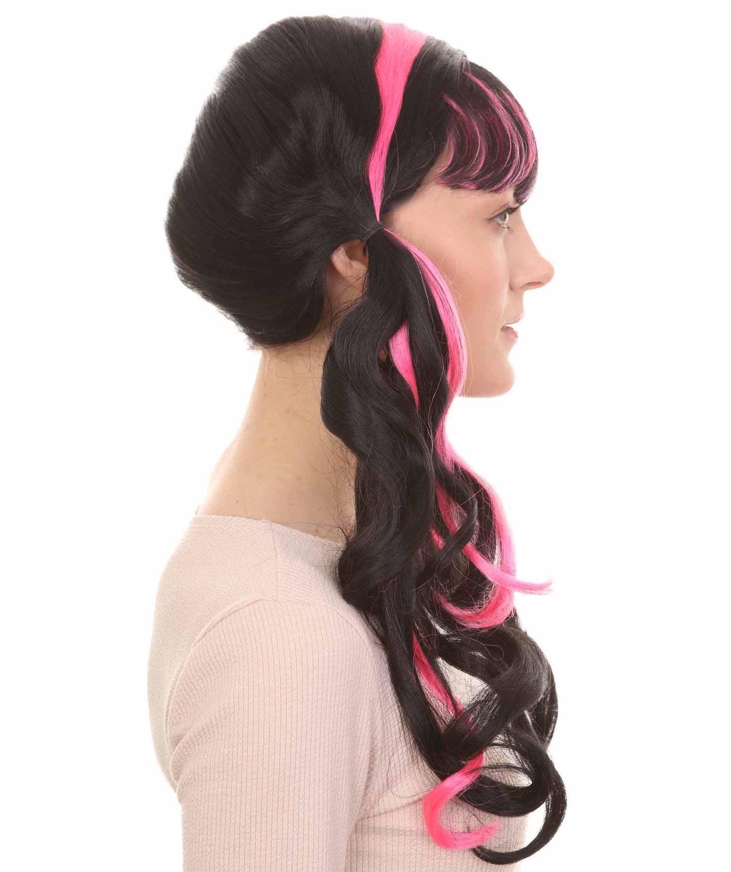 女性用モンスターハイ ドラキュローラ ポニーテールカーリーウィッグ マルチカラー TV/映画ウィッグ H-4684 プレミアム通気性キャップレスキャップ
