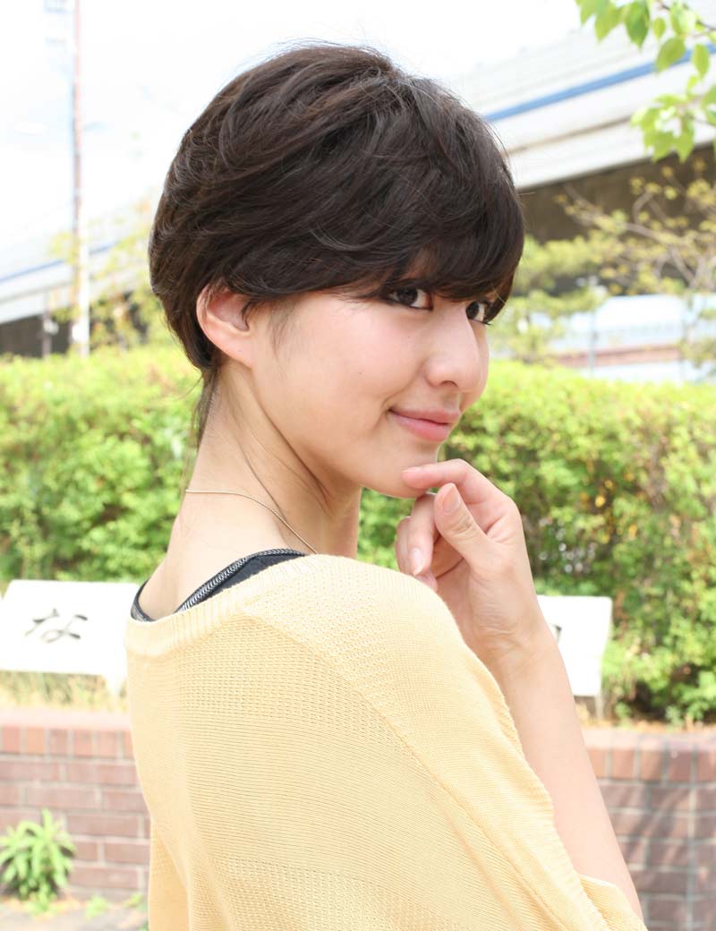 人毛と耐熱ファイバーのミックス☆顔周り・襟足スッキリのショートスタイル！ ウィッグネット付きHHB-038