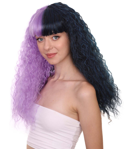 Wigs2you ハロウィンパーティープレミアムレディース H-1781 華やかに見える独占！ コスプレウィッグ メラニーロングウェービー パープルとブラックの半分スタイル