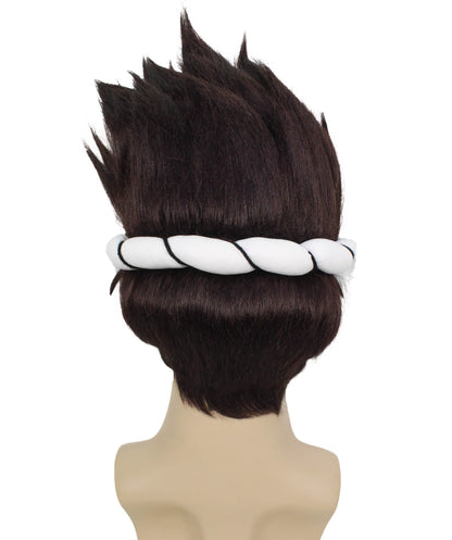 Wigs2you H-6919 黒のスパイキーウィッグと白の結び目付きヘッドバンド｜ハロウィンに最適｜プレミアムな通気性のあるキャップレスキャップ