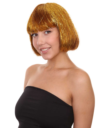 大人の女性用ゴールドティンセルボブウィッグ H-4618 プレミアム通気性キャップレスキャップ