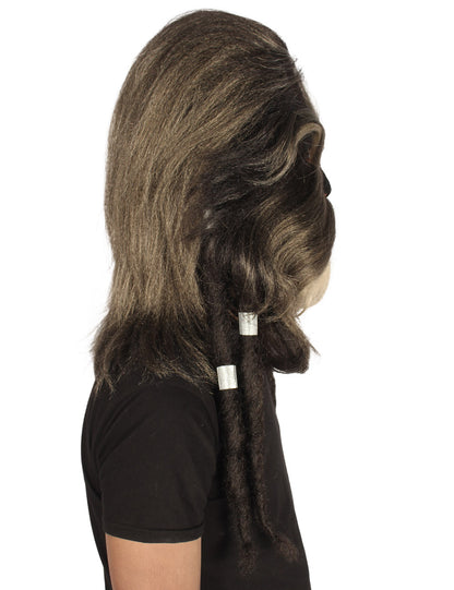ハロウィンパーティ プレミアムメンズ H-5549 長いヘアリー エルダーウォリアーエイプ ミリタリーリーダー レジスタンスファイター ダークブラウン コスプレウィッグ & マスク