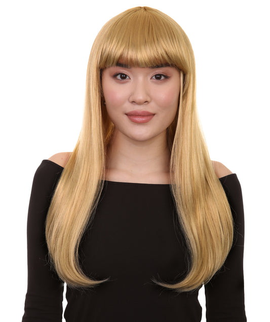 女性用 ロング ライトブラウン ボブ ウィッグ H-3352 ファンシー パーティー イベント レディ ハロウィン ウィッグ プレミアム通気性 キャプレス キャップ