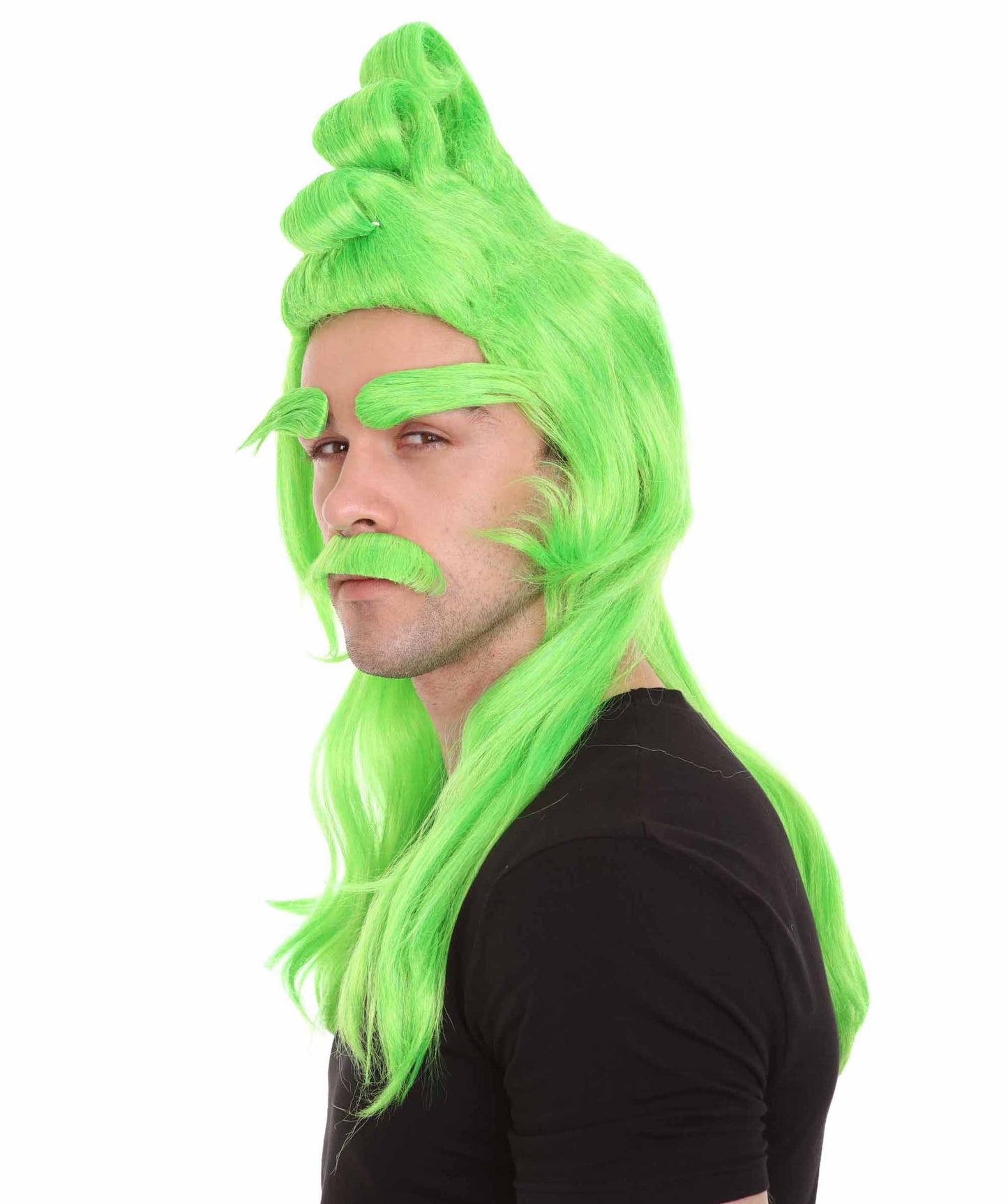 ハロウィンパーティ プレミアム 男性用 H-4787 クリスマス グリンチ サンタ グリーンウィッグ、眉毛、口髭フルセット
