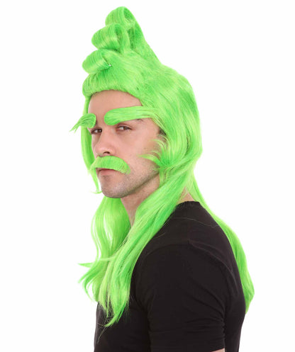 ハロウィンパーティ プレミアム 男性用 H-4787 クリスマス グリンチ サンタ グリーンウィッグ、眉毛、口髭フルセット