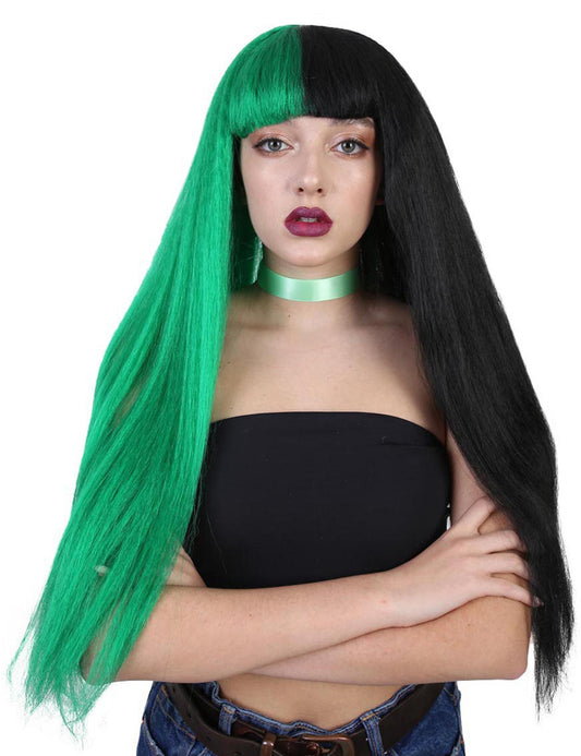 Wigs2you ハロウィン パーティー プレミアム レディース H-1451 着けやすい 快適なフィット感 独占コスプレウィッグ メラニー グリーンとブラックのロングストレートスタイル