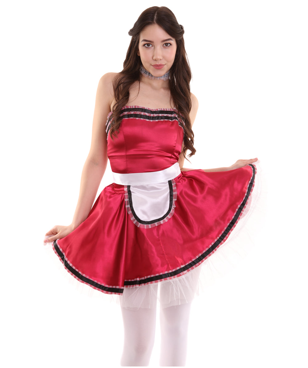 女性用 JCO-344_16 フレンチメイド制服コスプレ ダークレッドコスチューム