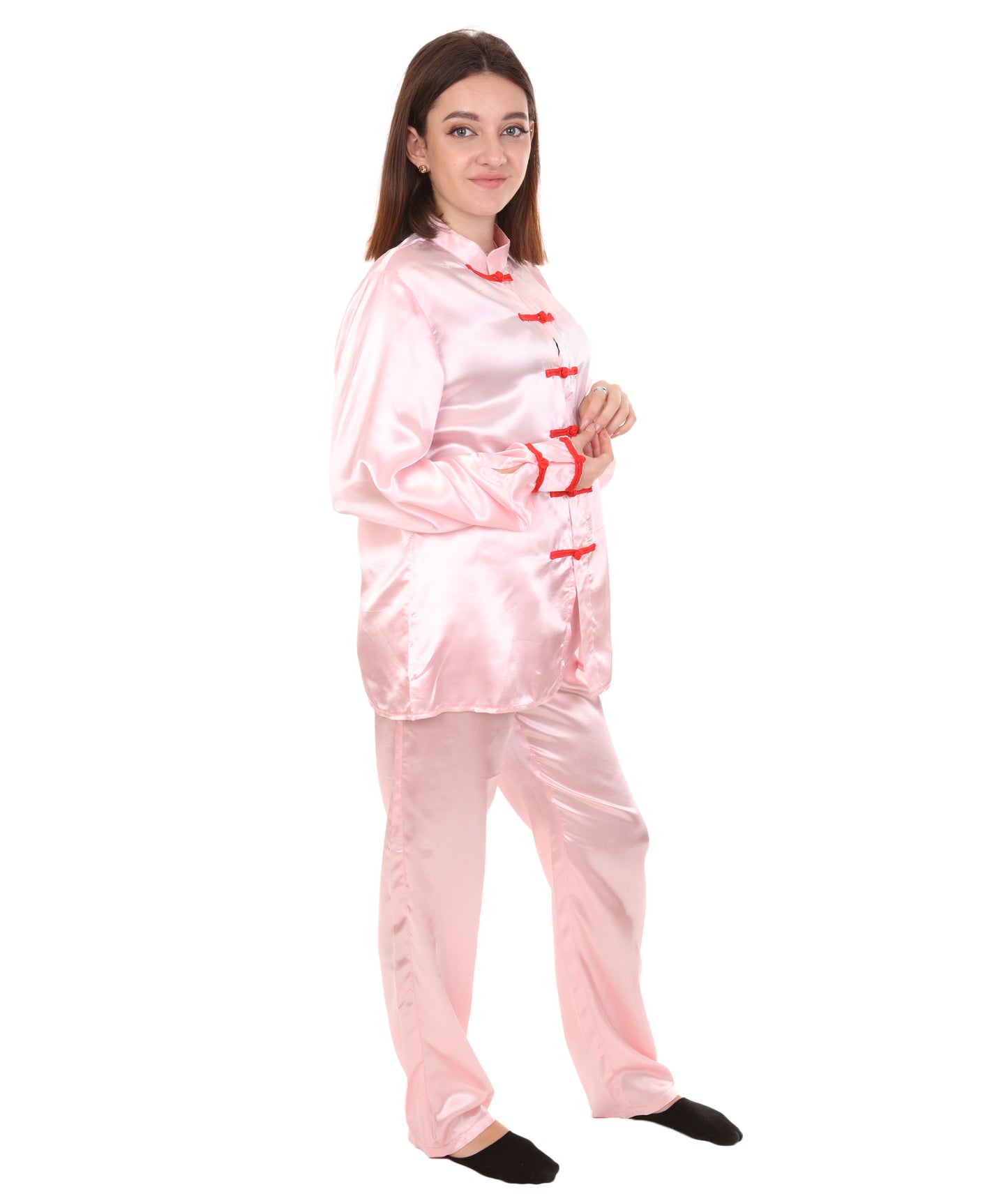 大人用ウィメンズ JCO-270_11 中国の伝統的なカンフー ライトピンクサテン 制服 コスプレ衣装