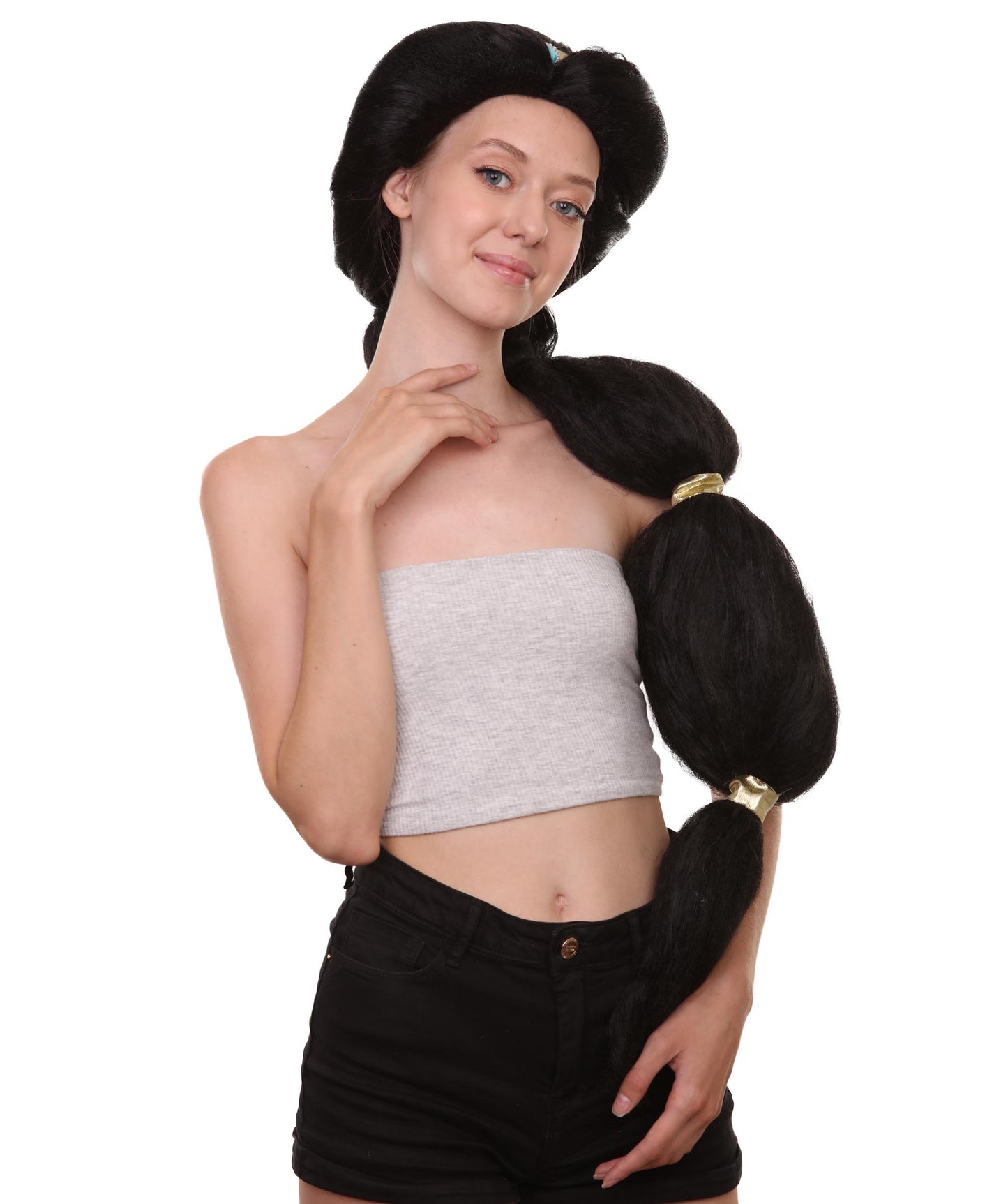 ハロウィンパーティ プレミアムレディース H-5181 プリンセスジャスミン 大きな編み込みブラックウィッグ