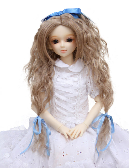 3つのかわいいリボンがついた 柔らかなカールの美しいプリンセスヘアスタイル WD60-001 ドールウィッグ ライトブロンドの色