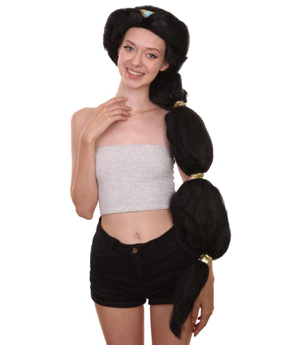 ハロウィンパーティ プレミアムレディース H-5181 プリンセスジャスミン 大きな編み込みブラックウィッグ