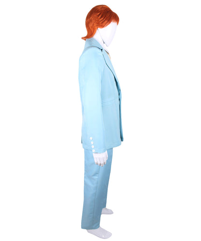 男性用 JCP-002 70'sロックスター スーツ コスチューム ディッキーとタイ付き プレミアム ライトブルー ハロウィンコスチューム