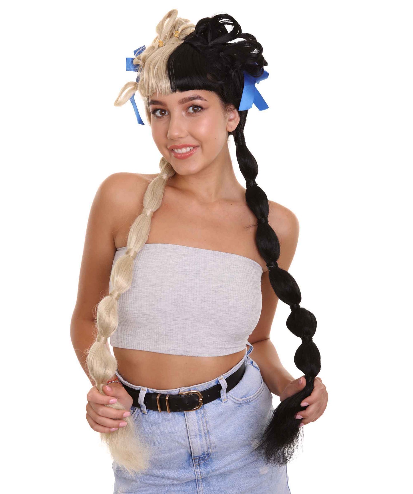 ハロウィンパーティ プレミアムレディース H-5201 ミニバンハロー ツートーンピグテールとスカイブルーリボンウィッグ