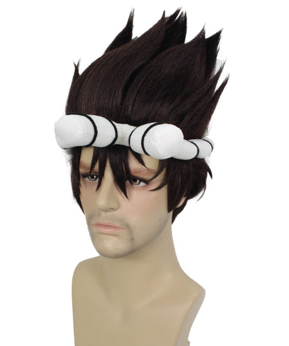 Wigs2you H-6919 黒のスパイキーウィッグと白の結び目付きヘッドバンド｜ハロウィンに最適｜プレミアムな通気性のあるキャップレスキャップ