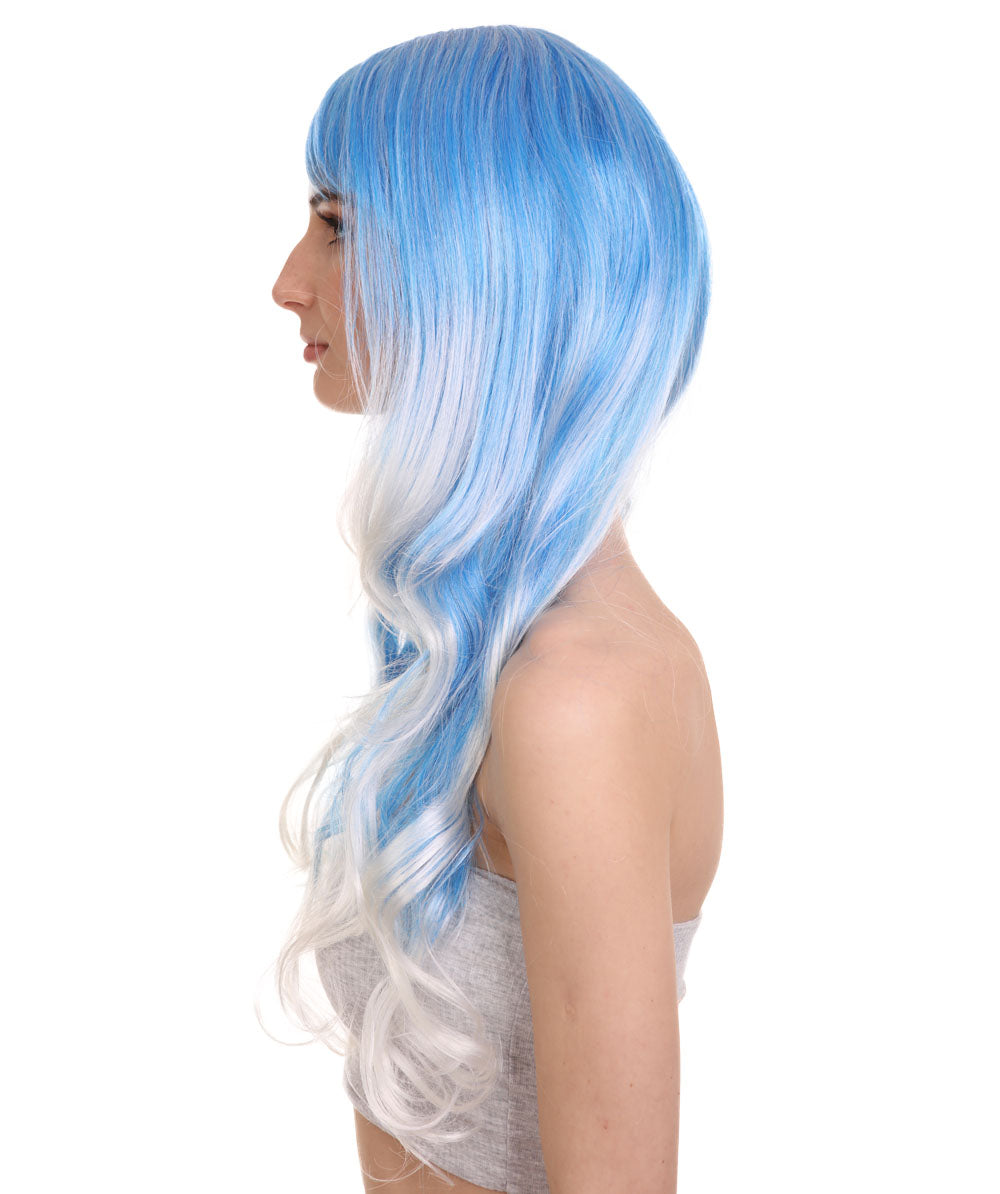 Wigs2youハロウィンパーティープレミアムレディースH-1978 美しい見た目のロングウェービーブルーとホワイトオンブレウィッグ