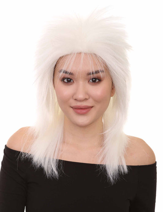 Wigs2you ハロウィン パーティー プレミアム H-1323 簡単に着用でき 快適なフィット感 80 年代女性ホワイト ロッカー スタイルウィッグ