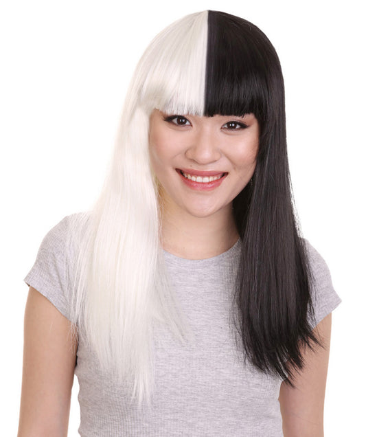 Wigs2youハロウィンパーティープレミアムレディースH-1937 着けやすい 非常に快適 黒と白のロングウィッグ