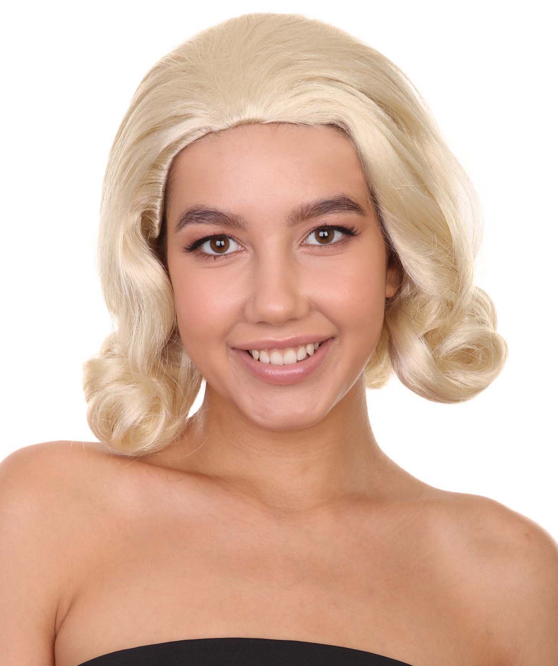 コスプレウィッグ Mad Men January Jones H-3608 ブロンズファンシーコスプレハロウィンウィッグ プレミアム 通気性の良い キャップレスキャップ