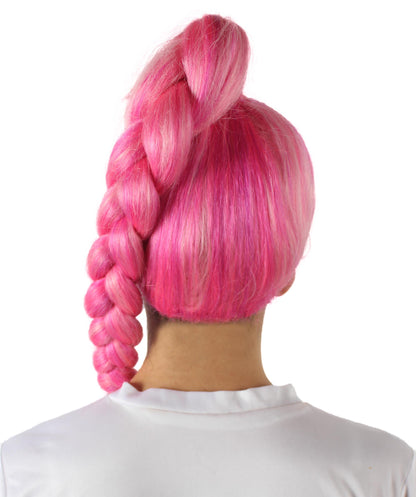 ハロウィンパーティプレミアムレディース H-5745 ドラッグレーステレビ番組ピンク編み込みポニーテールウィッグ