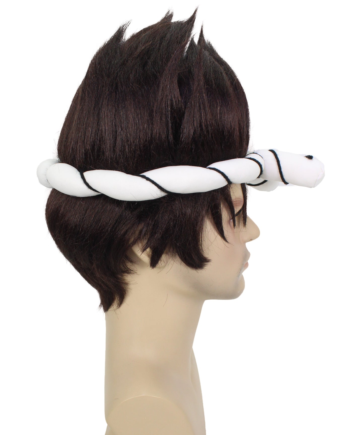 Wigs2you H-6919 黒のスパイキーウィッグと白の結び目付きヘッドバンド｜ハロウィンに最適｜プレミアムな通気性のあるキャップレスキャップ