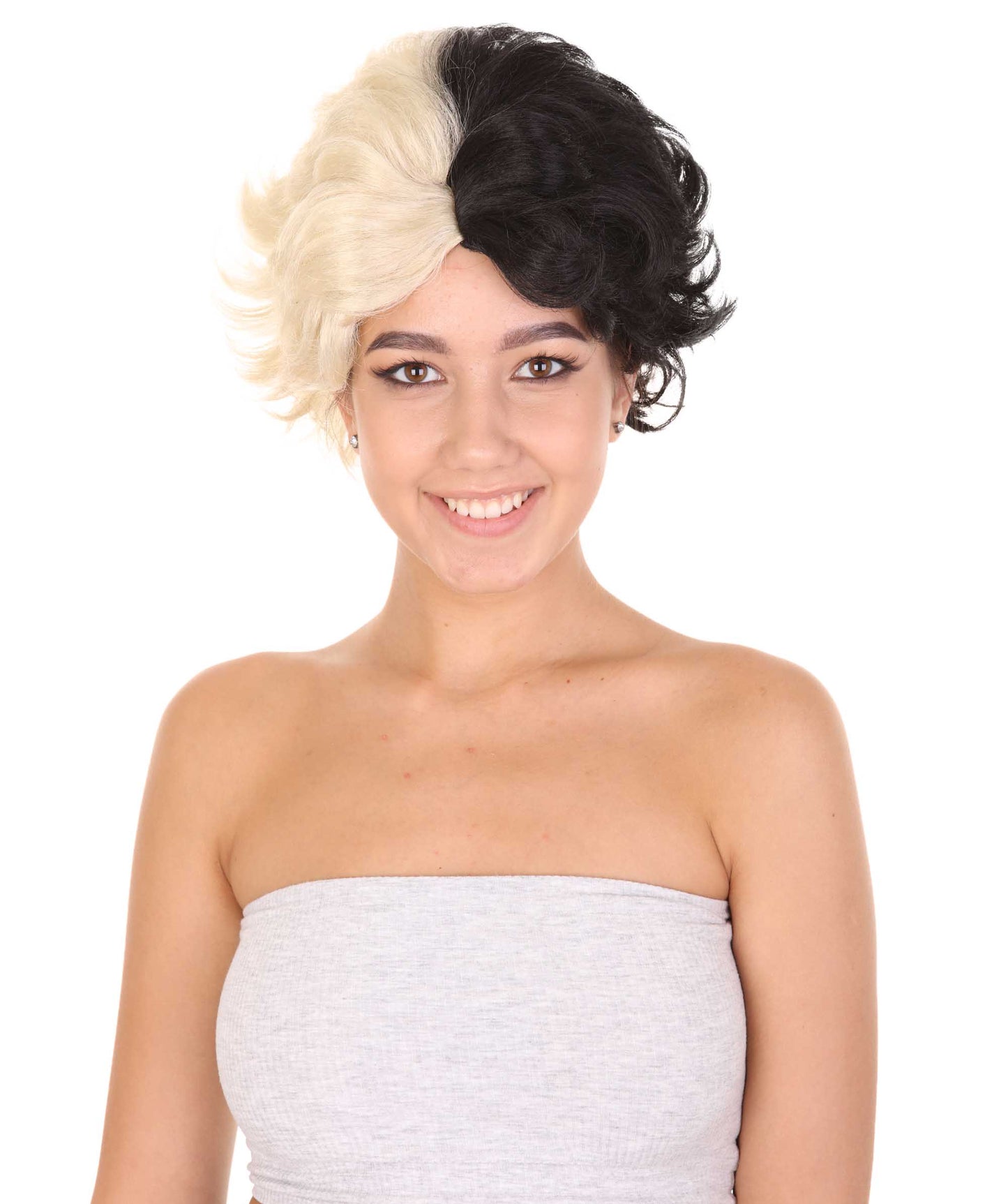 ハロウィンパーティ プレミアムレディース H-5110 ショート ツートーン ブラック＆ホワイト ピクシー ハートバング付き