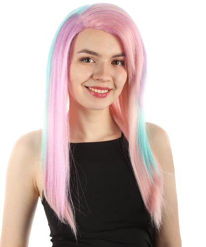 女性用ロングストレートサイドパートコスプレウィッグ ミックスピンク H-5220_24 ファンシースタイル プレミアムハロウィンパーティーウィッグコレクション