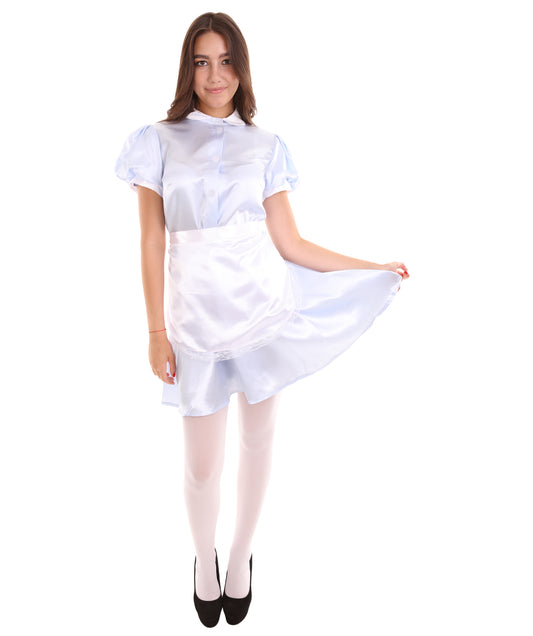 大人用女性の JCO-328_1 フレンチエプロンメイド制服 ライトブルー コスプレコスチューム