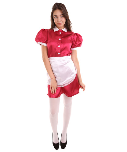 大人用女性の JCO-328_17 フレンチエプロンメイド制服 ダークレッド コスプレコスチューム