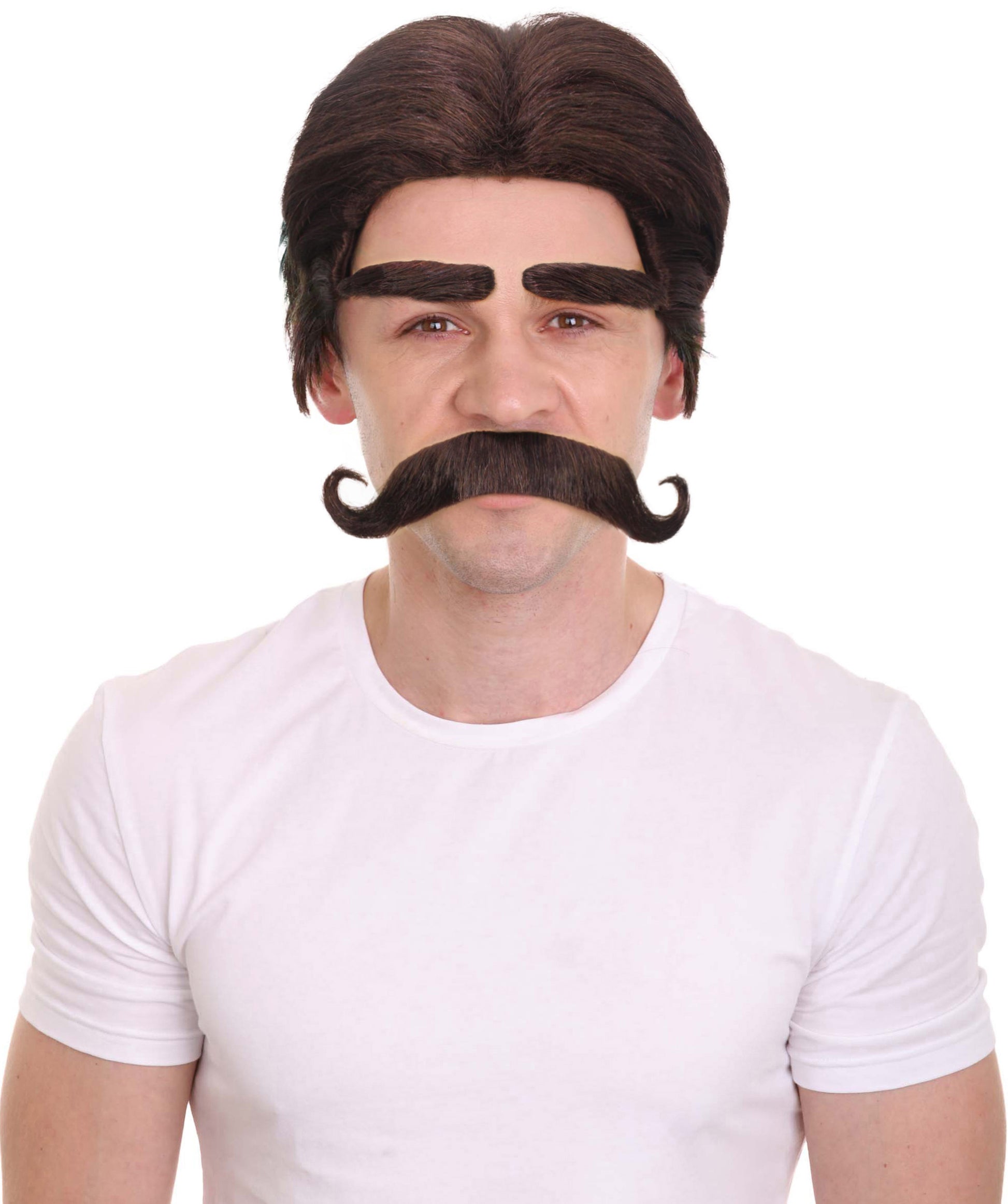 男性用 H-6154 ブラックウィッグ 眉毛と口ひげ付き ハロウィンやコスプレに最適 難燃性合成素材