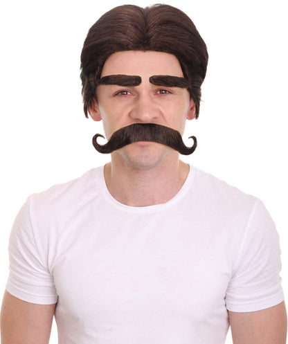 男性用 H-6154 ブラックウィッグ 眉毛と口ひげ付き ハロウィンやコスプレに最適 難燃性合成素材
