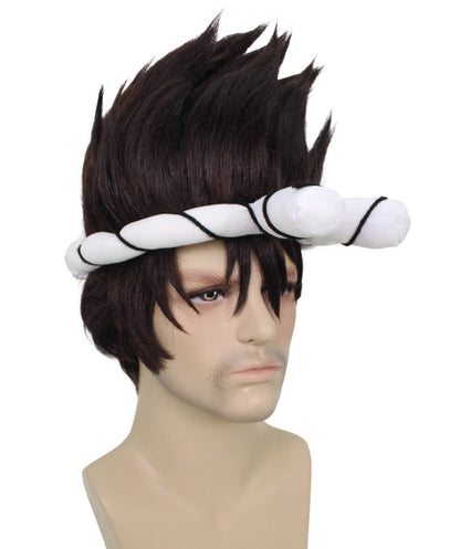 Wigs2you H-6919 黒のスパイキーウィッグと白の結び目付きヘッドバンド｜ハロウィンに最適｜プレミアムな通気性のあるキャップレスキャップ