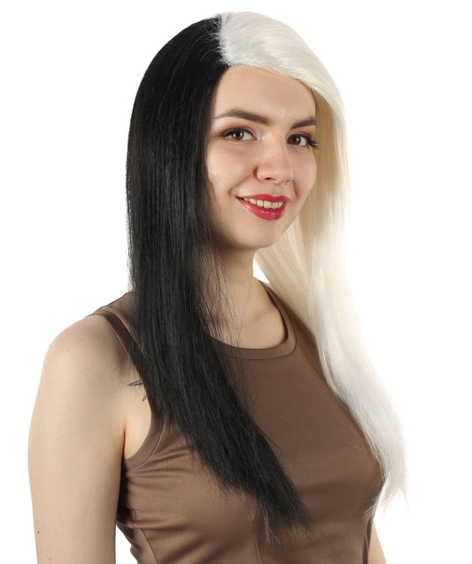 女性用ロングストレートサイドパートコスプレウィッグ ホワイトブラック H-5220_23 ファンシースタイル プレミアムハロウィンパーティーウィッグコレクション