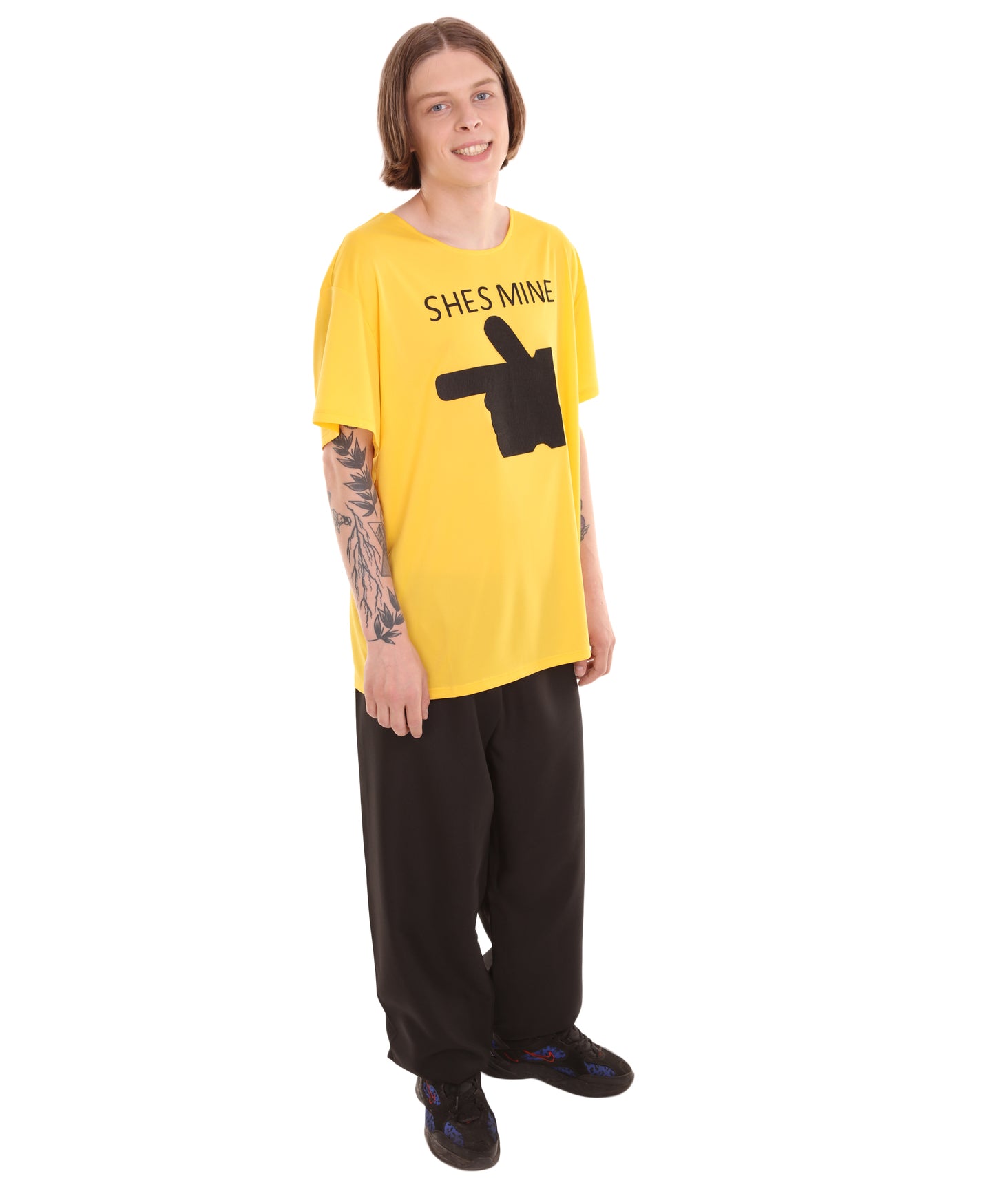 大人向け女性用 バレンタインデー イエロー マッチング カップル "He's Mine" Tシャツ コスプレ コスチュームコレクション