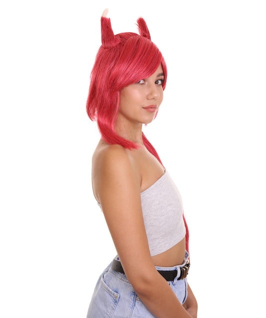 女性用リーグオブレジェンズ ピルトーバーエンフォーサーザヤコスプレウィッグ H-4643 レッドビデオゲームウィッグ プレミアム通気性キャップレスキャップ