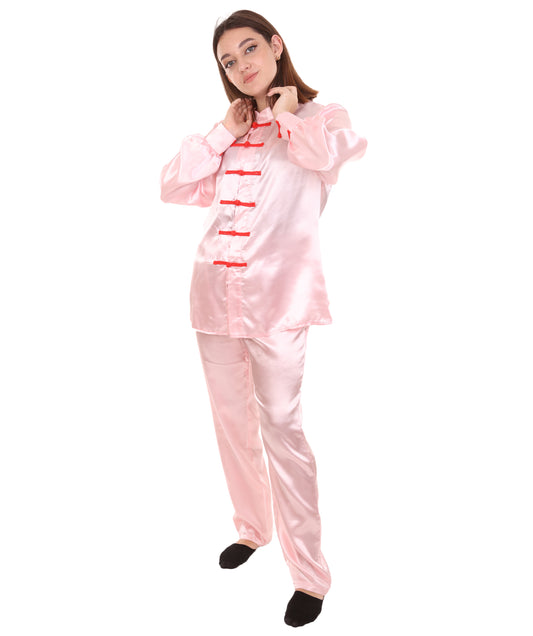 大人用ウィメンズ JCO-270_11 中国の伝統的なカンフー ライトピンクサテン 制服 コスプレ衣装