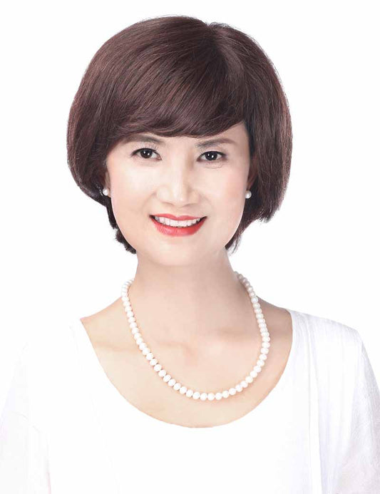 女性用人毛ミックス総手植えウィッグ！びっくりする軽さ長時間被っても大丈夫な医療ウィッグ、ウィッグネット付き