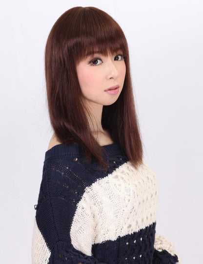 女性用 人毛ストレートロングウィッグ。女性らしく綺麗！ ウィッグネット付き