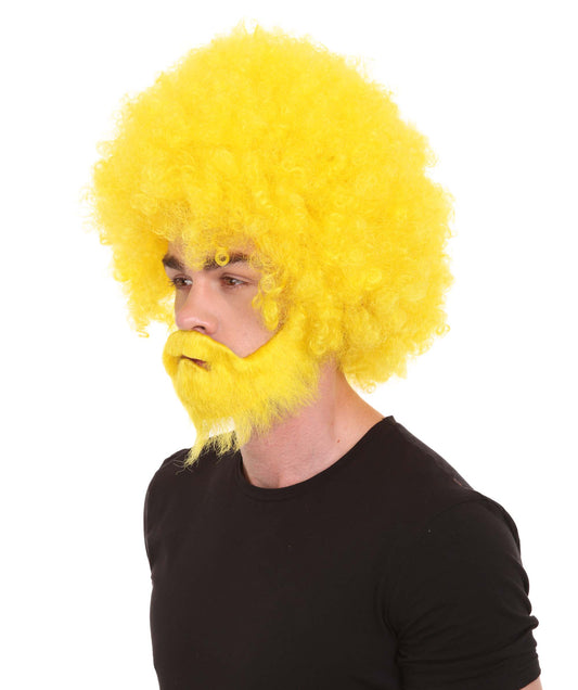 大人 男女兼用 80年代 画家風 アフロウィッグ 顎髭と口髭セット イエロー H-5129 シンプルでクラシックなセレブコスチューム プレミアムハロウィンウィッグ