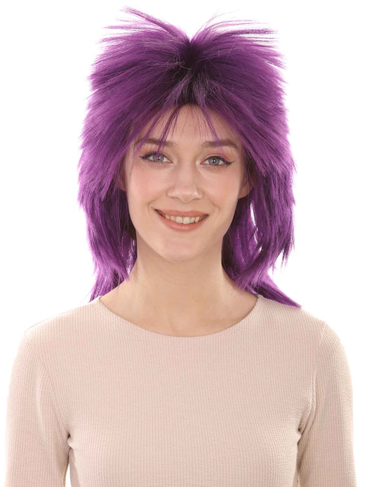 Wigs2you ハロウィン パーティー プレミアム H-1320 簡単に着用でき 快適なフィット感 80 年代女性バイオレット ロッカー スタイルウィッグ