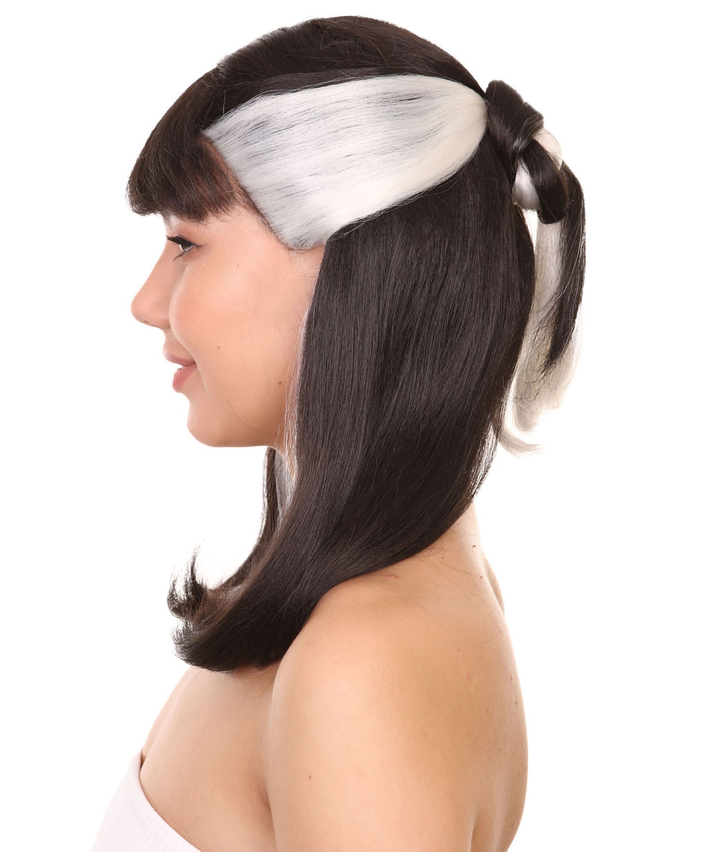 プレミアムハロウィンパーティーレディ H-5469 ミディアムレングス ブラックホワイト ウィザード ナルシッサウィッグ 黒と白